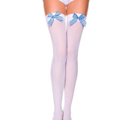 NEW sexy MUSIC LEGS opaque CHECKERED gingham MINI BOWS thigh HIGHS hi STOCKINGS