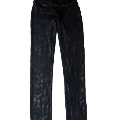 Spanx Black Shiny Leopard Leggings M