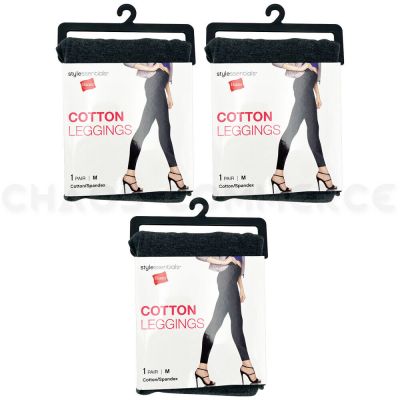 Hanes Women' Style Essentials Marble Grey Cotton Spandex Leggings Size M- 3 Pack