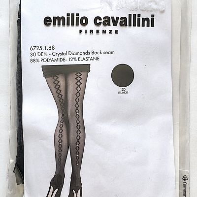 EMILIO CAVALLINI Black Crystals Diamond Lattice Backseam NEW Size S / M 30 DEN