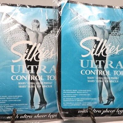 2 Pkg. Silkies Ultra Control Top Pantyhose Queen Size X-Large Beige  Made in USA