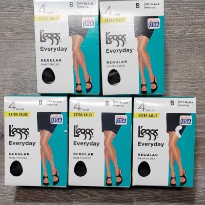 20 pr. Leggs Everyday Regular Pantyhose Sheer Toe Off Black Size B