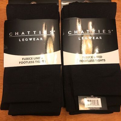 2 Pairs S/M Black Fleece Lined Womens Footless Tights CHATTIES (1004-10.SRC1)