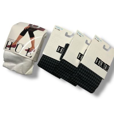HUE Houndstooth Knee Hi Thunder 3 Pair With Size 5 Opaque Capri White