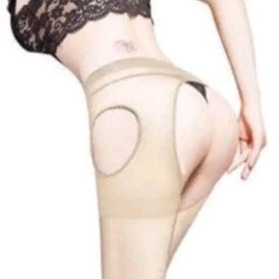 ????NEW Womens Beige Open Crotch Tights Pantyhose Sheer Stockings Hosiery~ Size OS