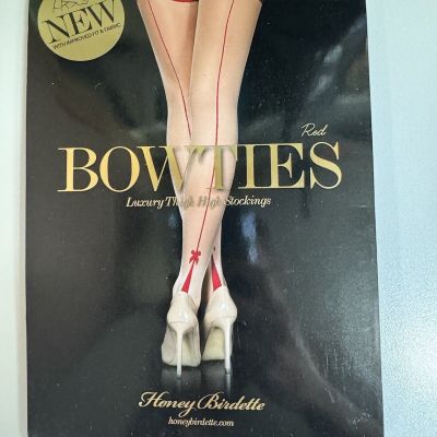 Honey Birdette Thigh High Stockings Red Bowties Size L - New