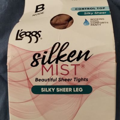 L'eggs Silken Mist Control Top Silky Sheer Leg Pantyhose NUDE Size B 98544