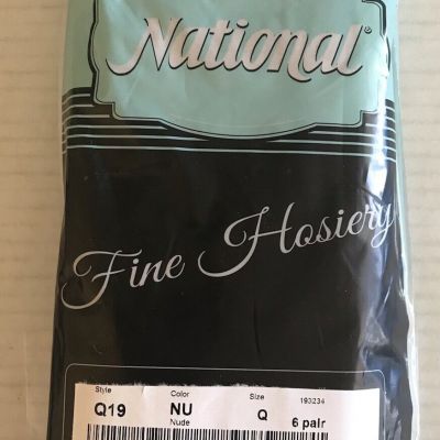 National Fine Hosiery Stocking Q19 6 Pair NU NUDE Sz Q