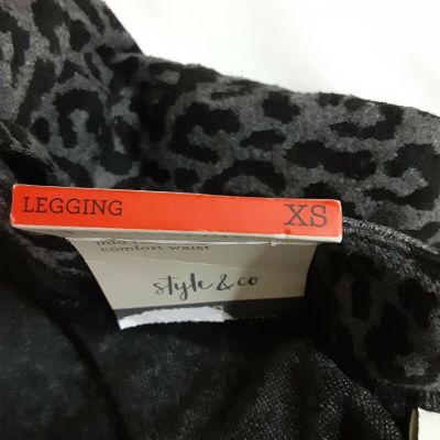 Style & Co Black Gray Leopard Print Slim Legging Mid Rise Comfort Waist Women XS
