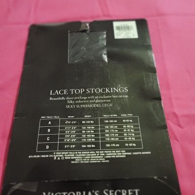 Victoria’s Secret Sexy Black Sheer Lace Top Stockings Size A New Supermodel Legs