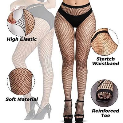 Buauty 3 pcs black fishnet stockings for women, Small-Large, Three Grid Style