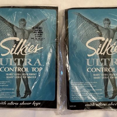 Silkies Set of 2 Nude Ultra Control Top Tights Size Large NEW