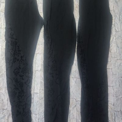Shein Med Used Lot Of 3 Black Leggings Sheer With Floral Women