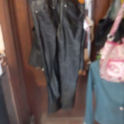 Fashion  Black Faux Leather Pants Gather  Shiny Size 32