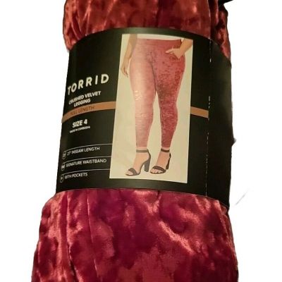 Torrid - Crushed Velvet Full Length Pocket Legging Size 4X Rhubarb Red New