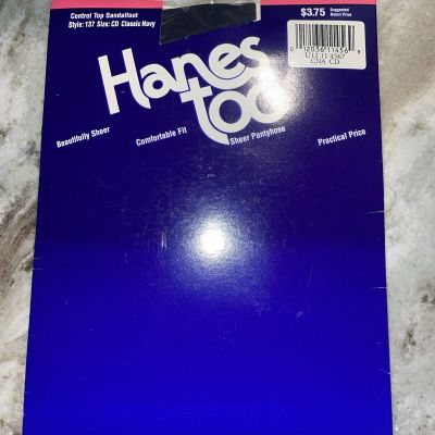 Hanes Too Sandalfoot Control top Pantyhose Classic Navy Size CD Style 137 -E