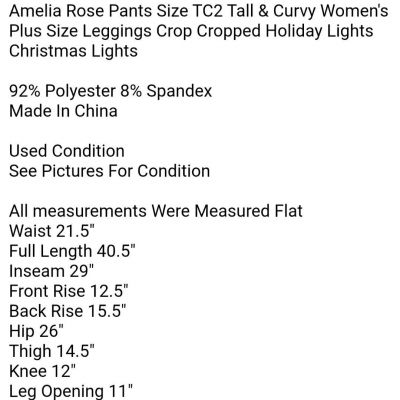 Amelia Rose Pants Size TC2 Tall & Curvy Women's Plus Size Leggings Crop Cropped