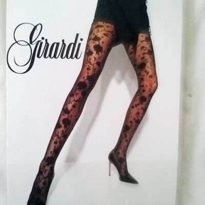 New Girardi Brode Fashion Tights Dark Gray Flower Design Italy Pantyhose Size XL