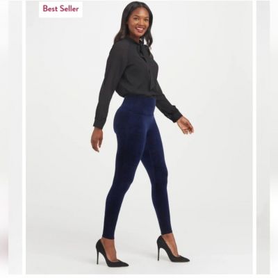 SPANX Velvet Leggings Womens Size L Navy Blue Stretch Soft High Rise NEW NWT!