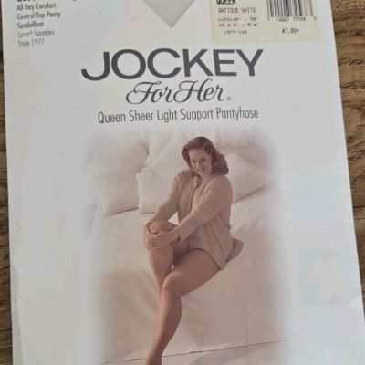 Jockey For Her Sheer Light Support Control Top Pantyhose-Sz Queen-Antique White