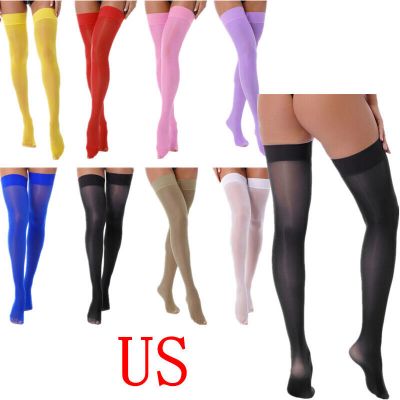 US Women's Thigh-Highs Glossy Shimmer Stockings Sheer Long Socks Footed Tights