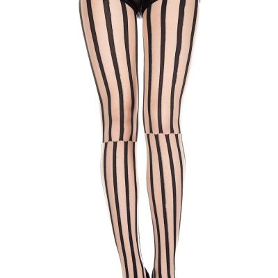 Music Legs Black Striped Sheer Spandex Pantyhose Tights