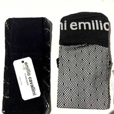 2 prs New EMILIO CAVALLINI  Blk Fishnet Lace Tights Pantyhose sz M/L Italy