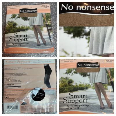 No Nonsense Smart Support Pantyhose Control Top Size B Beige Mist Sheer Toe