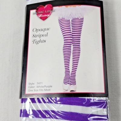 Opaque striped Tights Pantyhose - Music Legs 7471 one size Purple/white