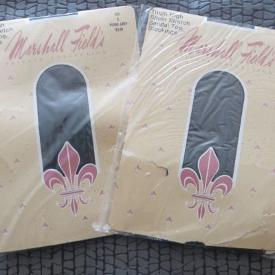 Marshall Field's thigh high stockings 2 packages Pearl Gray Size C Nylon Spandex
