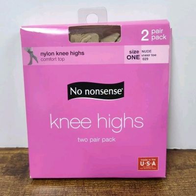 No Nonsense Comfort Top Nylon Knee Highs, Nude #029, Size One, Sheer Toe, 2 Pack