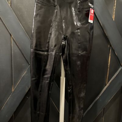 SPANX Faux Patent Leather Leggings in Black Liquid Gloss - Size S Petite NWT