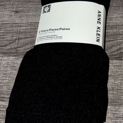 Anne Klein Tights Women's Large/XL Fleece Lined Black 2 pairs Footless Tights