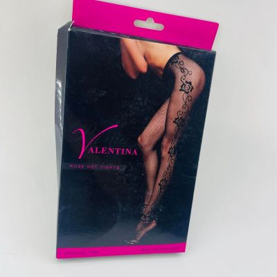 Valentina Sexy Mesh Stocking Net Tights Rose Side Pattern Hollow Sexy Black, NEW