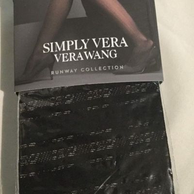 Lot of 2 Simply Vera Wang Women's Tights Black Plaid/Linear Wave Size 1 NEW