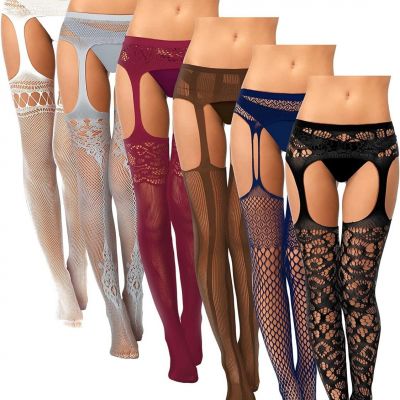 Skylety 6 Pairs Women Fishnet Thigh-High Stockings Tights Suspender Pantyhose St