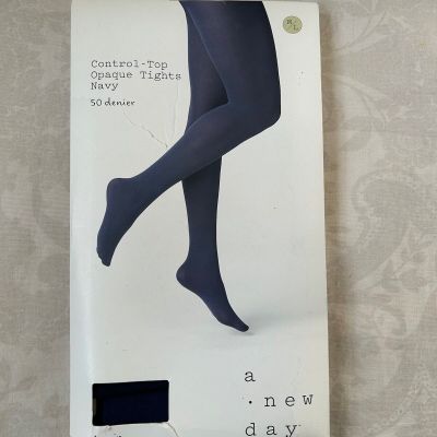 A New Day Control Top Opaque Tights Navy Medium Large 50 denier New
