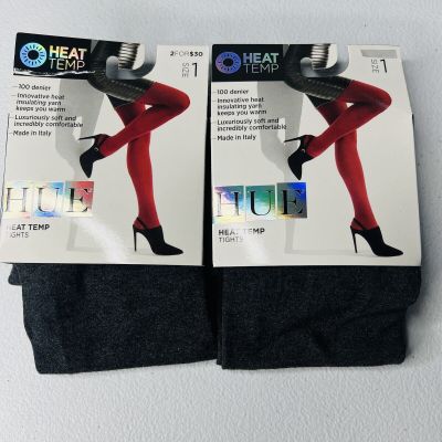 Hue Graphite Heather Opaque Tights Size 1 New With Tags 2 Pair Pack