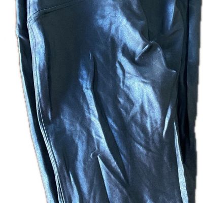 SPANX Faux Leather Leggings Women's Large Black Shiny Coated Shaping Pants Slim