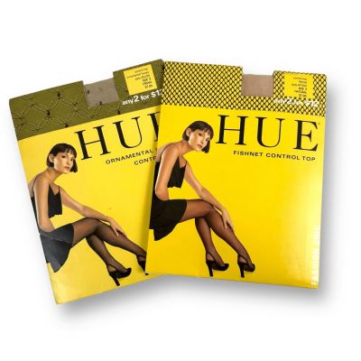 Hue Women's 2/M Control Top Fashion Tights Neutral Cream Patterned Set Of 2