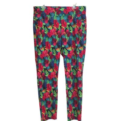 SOFT SURROUNDINGS Ladies XL Bright Tropical Floral Leggings Front Pockets