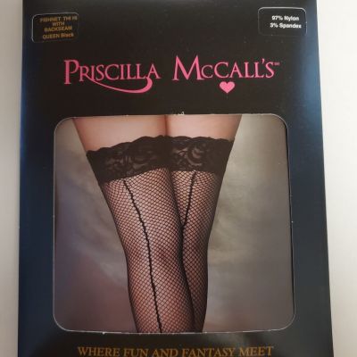 Priscilla McCall's Fishnet Thigh Hi Stockings Black Size Queen New