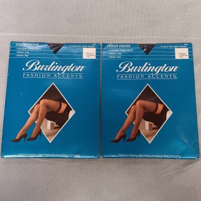Burlington Thigh High Stockings 2 New in Pkg Medium Off Black