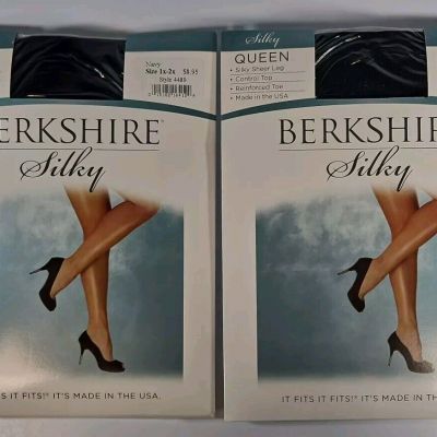Berkshire Size 1X-2X 2 Pack Ultra Sheer Reinforced Toe Hosiery 4489 NAVY