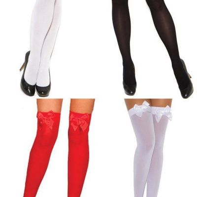 Opaque Thigh Hi w/Satin Bow! Plus & One Size 5 Colors Adult Woman Clothing