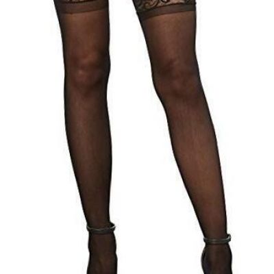 Women's Lace Top Sheer Thigh-High Stockings One Size Black