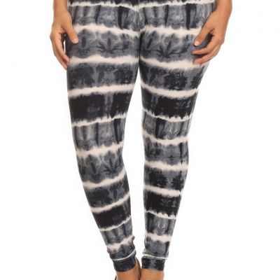Plus Size Tie Dye Print, Full Length Leggings In A Fitted Style With A Bande...