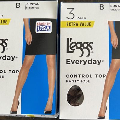 L'eggs Everyday Nylon Pantyhose Control Top Panty Size Med Suntan 6 Pair Total