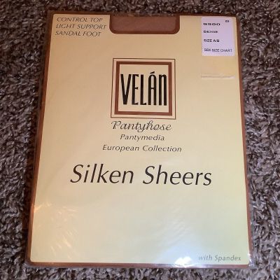 Velan silken sheer light support control top pantyhose, color beige, size: AB