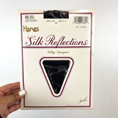 Vintage Hanes Silk Reflections Opaque Pantyhose - Jet Black - Size A B